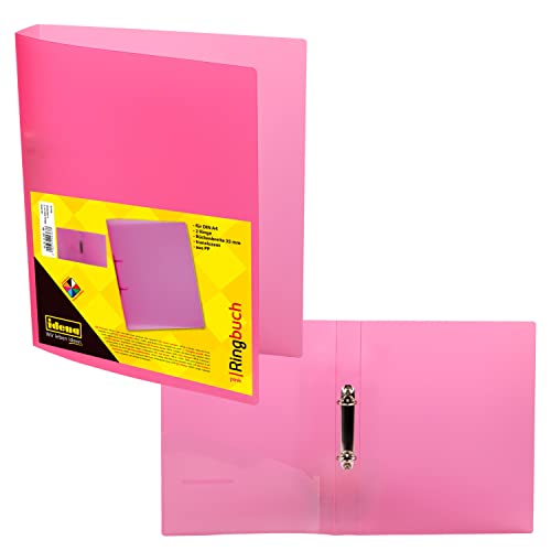 Idena 224367 - Ringbuch DIN A4, aus PP, 2 Ringe, 35 mm Rückenbreite, transluzent pink, 1 Stück