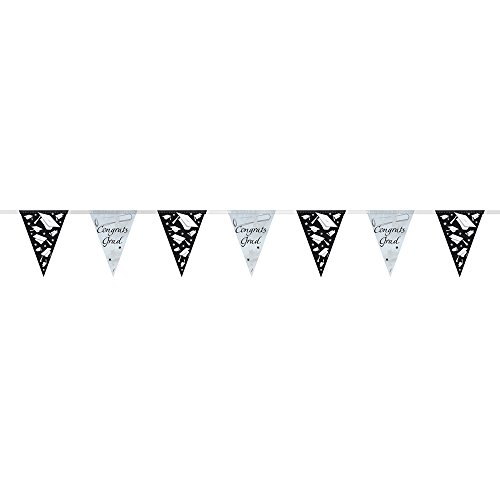 Unique Congrats Grad Hanging Flag Banner-9 Ft | Silver 1 Pc, 9', Black/White