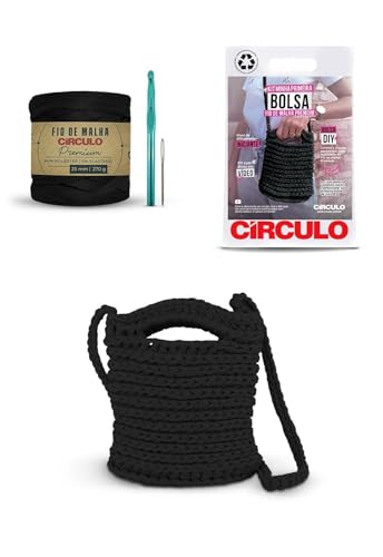 Kit Minha Primeira Bolsa Fio De Malha Círculo Para Iniciantes (Preta)