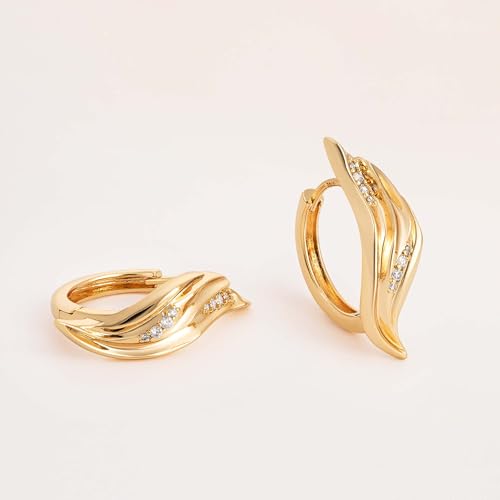 FETTERO Hoop Earrings for Women, 14K Gold Plated Lightweight Huggie Leaf Snake Bar Gold Hoops, Hypoallergenic Gold Earrings for Women Ear Piercing Jewelry