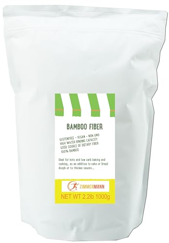 Zimmermann Bamboo Fiber 2.2lb 1000g, gluten free flour, Non GMO, Keto Flour, 100% Bamboo, Keto & Low-Carb Baking & Cooking, Low Calorie Flour