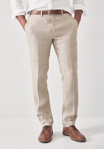 Men's Casual Flat Front Linen Blend Dress Pant Loose Summer Beach Wedding Trousers3