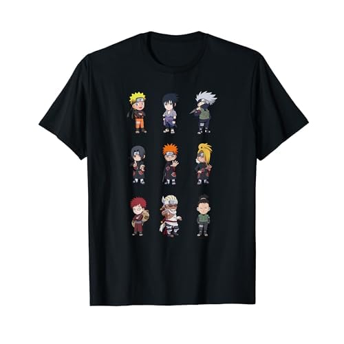 Naruto Shippuden Deformado 9 Up Camiseta para hombre, negro