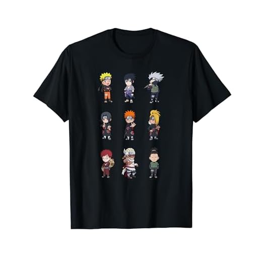 Naruto Shippuden Deformado 9 Up Camiseta para hombre, negro
