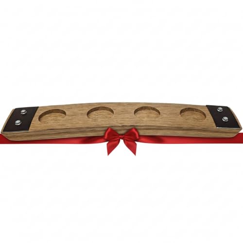 Barrel-Art Barrel Stave Premium 4 Glass Whiskey Flight Serving Tray No Glasses Included, Natural