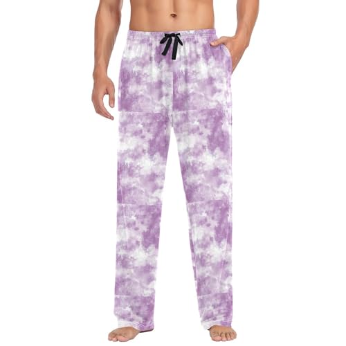 Purple Lavender Tie Dye Men Cotton Flannel Pajama Pants Mens Lounge Sleep PJ Bottoms S