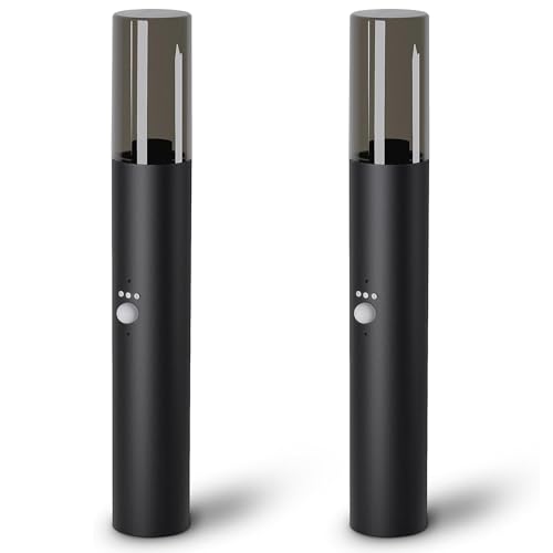 SSC-LUXon Lot de 2 VARDA Lampes de socle avec détecteur de mouvement et capteur crépusculaire – Lampadaire extérieur pour 1x ampoule E27 ronde Hauteur 50...