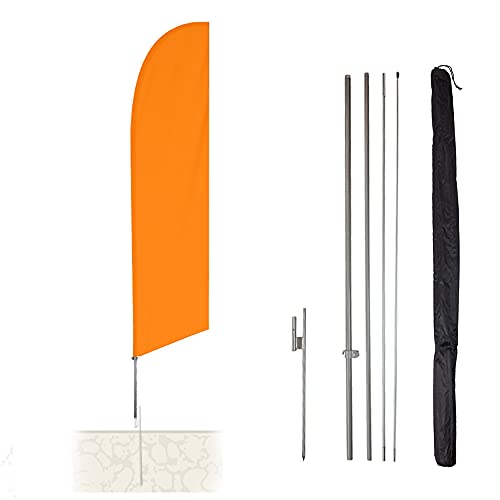 Solid Feather Flag Kits - 13.5ft Swooper Flags with Pole Sets & Bases (Basic Pole/Ground Spike, Orange)