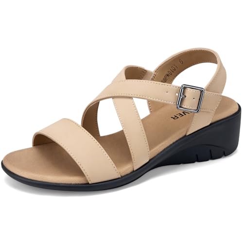 Image of SHIBEVER Wedge Sandals for Women Dressy: Comfortable Low Heel Sandals | Adjustable Casual Dress Shoes with Cushioned Insole and Non-Slip Sole, All-Day Walking