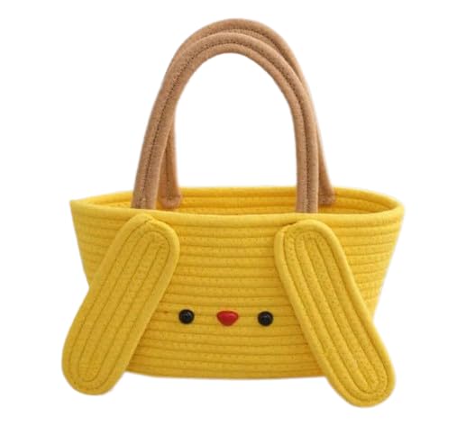 Jute Cotton Cute Bucket Bag Casual Woven Beach Women Handbag for Vacation - Yellow-image-35