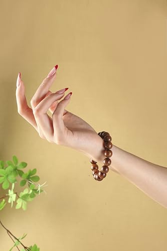 Natural Wood Bead Bracelet with Large Round Brown Beads and Elastic Stretch Design,Prayer bead bracelets, prayer bead strings, wooden bead bracelets,3