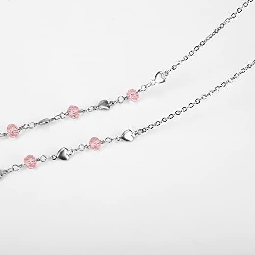 Image of Eyeglass Chain Silver Stainless Steel Handmade Necklace for Reading Glasses Sunglass Beaded Chains for Men Women
