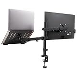 Mind Reader Dual Arm Monitor and Laptop Desk Mount, Adjustable Stand for 17"–32" Screens, VESA 75x75/100x100, 180° Rotation, ±90° Swivel, ±90° Tilt, Black