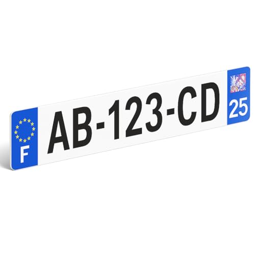 Plaque d’Immatriculation Voiture Homologuée SIV – PMMA – 520x110 mm – sans Cadre Noir – Fabrication Française – Rivets en Option – Auto...
