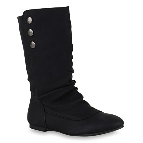 stiefelparadies Damen Schlupfstiefel Boots Schuhe 123783 Schwarz Avion 39 Flandell