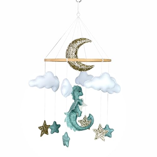 Dragon Crib Mobile Dragon Baby Mobile Fantasy Nursery Decoration Felt Dragon Hanging Gold Stars Moon Baby Shower Theme Dragon Neutral Mobile New Baby Gift Pregnancy Gift
