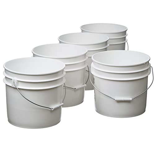 Hudson Exchange Premium 3.5 Gallon Food Grade Bucket, HDPE (White, 5 Pack)