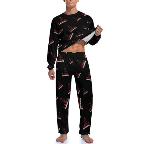 I Love Swimming Novelty Men's Pajama Set Long Sleeve Pjs Sleepwear Top And Pants3