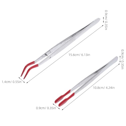 OATIPHO 5pcs Stainless Steel Precision Tweezers with Non-slip Silicone Rubber Tips, High Precision Ultrafine Tips, for Jewelry Making and Science Lab Processes, Size 6.14x0.55x0.35in - Image 2
