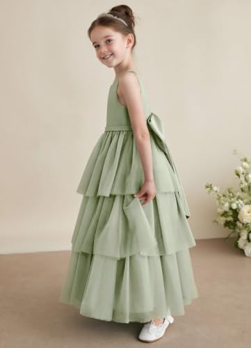 Tiered Girls Flower Girl Dress with Bow Knot Crewneck Backless A Line Birthday Formal Party Dress4