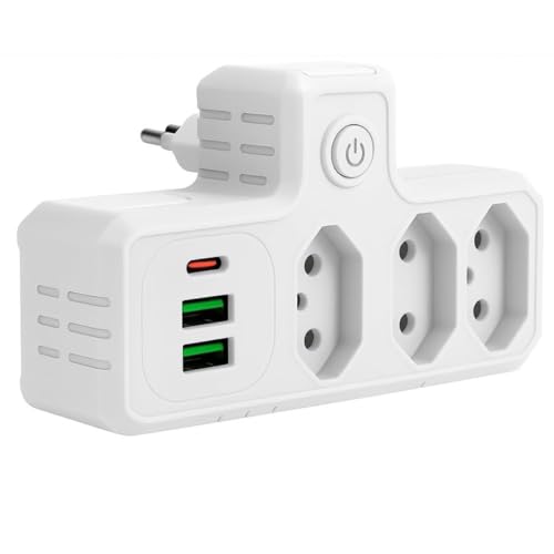 Extensão Tomada,Régua Tomadas, Régua de Energia,Adaptador Tomadaa,Filtro de Linha,Adptador Inteligente, 3 Tomadas,2 Interfaces USB,1 Porta USB Tipo-C - Qualidade Premium