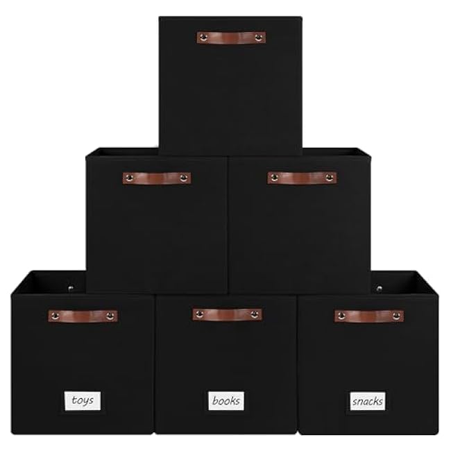6-Pack Collapsible Fabric Storage Cubes with Handles & Label Holders, Closet Cube Home Organizer Bins (Black, 13 x 13 x 13 inch)