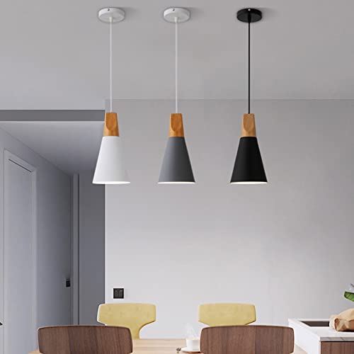 Lámpara colgante LED de cono rosa y madera para dormitorio 2