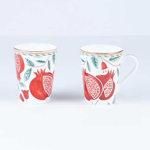 Image of GOLDEN QUEEN'S Mugs Set of 2 for Coffee, Tea, Milk - Ideal for Your Daily Beverage Ritual, Hosting & Casual Gatherings - Pomegranate Foliage (24K Gold on Rim)