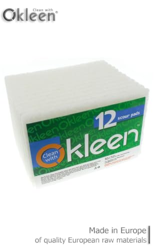 Image of Delicate Scour Pads. Made in Europe. 12 Pack, White, 4 x 6 Inch Odorless General Purposes Scouring Scrubbers for Cleaning Dishes, Cutlery, Kitchen, Household & Outdoor Things