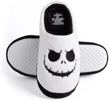Disney The Nightmare Before Christmas Slippers for Women | Ladies Black & White Jack Skellington House Shoes | Polyester & Slip On with Grip Sole Gifts | Image 2