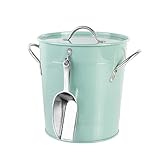 ZYFAB Vintage Hierro Cubitera,Doble Pared Cubitera para Fiestas Bares Aislada Cubitera Champán con Tapa y Pala Bañera para Casa Cocina,Verde