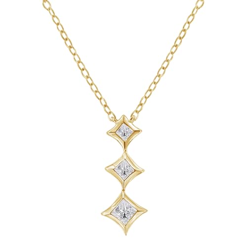 Haus of Brilliance 10K Yellow Gold 1/5 Cttw Princess Cut Diamond 3 Stone Drop 18" Pendant Necklace (H-I Color, SI2-I1 Clarity)