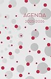  Agenda scolaire journalier 2025-2026-Pois Framboise, gris et blancs (12.85x19.84 cm) 1 page pour 2 jours