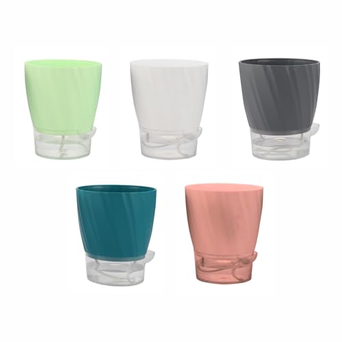 Image of INKULTURE Self Watering Flower Pots for Plants, Home Indoor & Outdoor Planters, Terrace, Garden Etc | Pack of 05 | Multicolor | Plastic | 07 inch X 6.5 inch