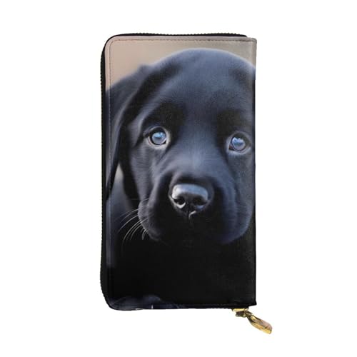 Black Labrador Puppy Prints Leather Long Clutch Wallet for Fashionable Girls and Women - Durable, Stylish, and Functional, Black, One Size