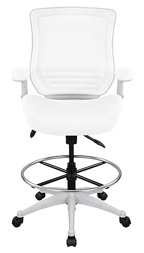 Image of BOLISS 400lbs Mesh Ergonomic Drafting Chair,Tall Office Chair, Standing Desk Chair,Height Adjustable Armrest,Lumbar Support,Foot Ring,Swivel Computer Task Chair-Wht