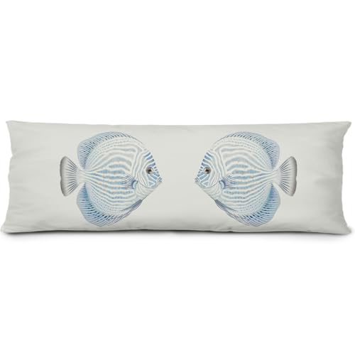 Supwhd Vintage Coastal Beach Blue Fish 20x54 Body Pillow Cover,