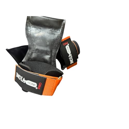 Image of INDIAHUNK New 2025 Weight Lifting Grips (Pair) - Heavy Duty (Orange) Powerlifting Straps with Neoprene Padded Wrist Wraps for Deadlifts, Pull-Ups, Rows & Bodybuilding