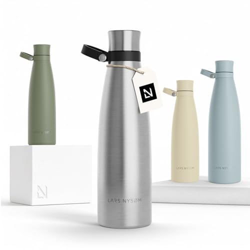 Image of LARS NYSOM Stainless Steel Insulated Water Bottle 25oz 34oz | Insulated Thermo Flask for Hot and Cold Beverages | Leakproof Drinking Bottle (Stainless Steel, 25.4oz)