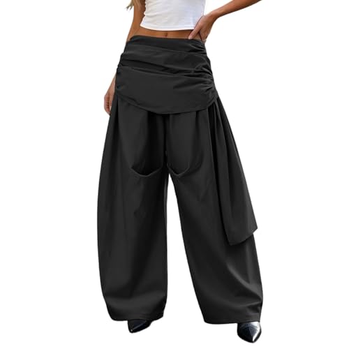 Generisch Pantalones para mujer, elásticos, holgados, pantalones cargo de cintura alta, tallas grandes, transpirables, largos, pantalones largos para mujer, Y2k, verano, pantalones de senderismo