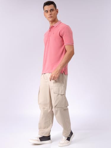 Image of The Indian Garage Co Men Regular Fit Textured Polo Neck Half Sleeves Tshirt