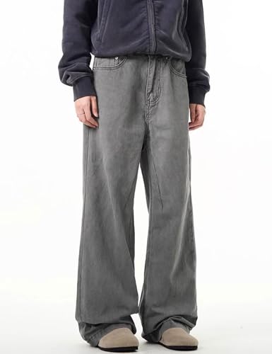 Mens Grey Jeans Y2k Wide Leg Pants Vintage Skater Plain Pants Grunge Baggy Jeans for Men Women4