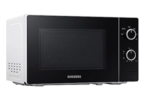 Samsung Solo-Mikrowelle, 700 W, Epoxy-Garraum mit 20 l Volumen, 5 Leistungsstufen, Defrost, Weiß/Schwarz, MS20A3010AH/EG