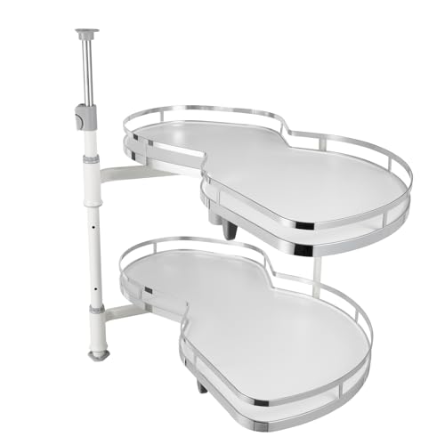 Royyalpa Organizador de armario de esquina con 2 estantes giratorios, armario giratorio para cocina que ahorra espacio, Sistema de almacenamiento en carrusel de altura ajustable para esquina de cocina