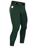 Runhit Mens Compression Pants Running Tights with Pockets Sports Leggings Spandex Workout Cycling Athletic Thermal (Green,Small)