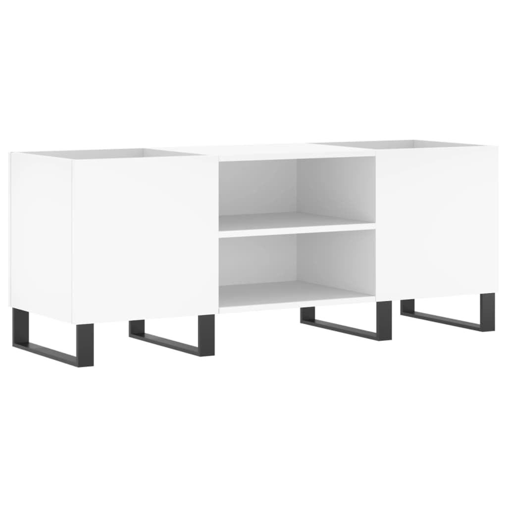 Fengshui Szafka panelowa biała 121 x 38 x 48 cm materiał drewnopochodny | Stabilna górna płyta do gramofonu, żelazne nogi, styl industrialny, przestronne przechowywanie LP