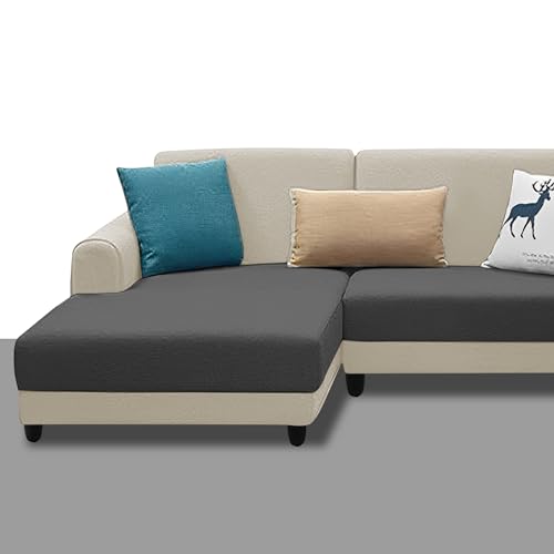Image of Kraven LHS 4 Seater L Shape Sofa Set for Living Room (Cream Black Fabric) Premium Fabric Sofa