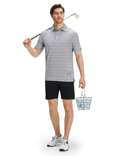 Image of Men' s Golf Shirts Short Sleeve Performance Moisture Wicking Dry Fit Striped Golf Polo Shirts for Men