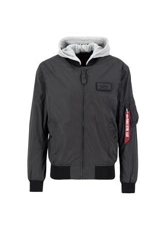 ALPHA INDUSTRIES Herren MA-1 LW Hood Reflective Bomberjacke, Black, L