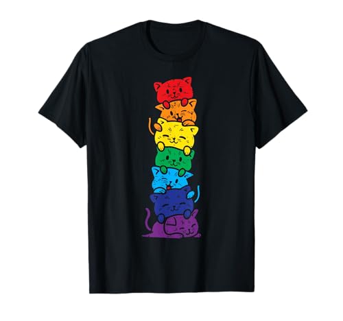 Cat Stack Rainbow Gay Pride Cute LGBT Animal Pet Lover Gift T-Shirt